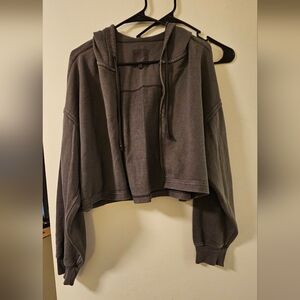 EUC! Aerie Cropped Charcoal Knit Hooded Sweatshirt - Large